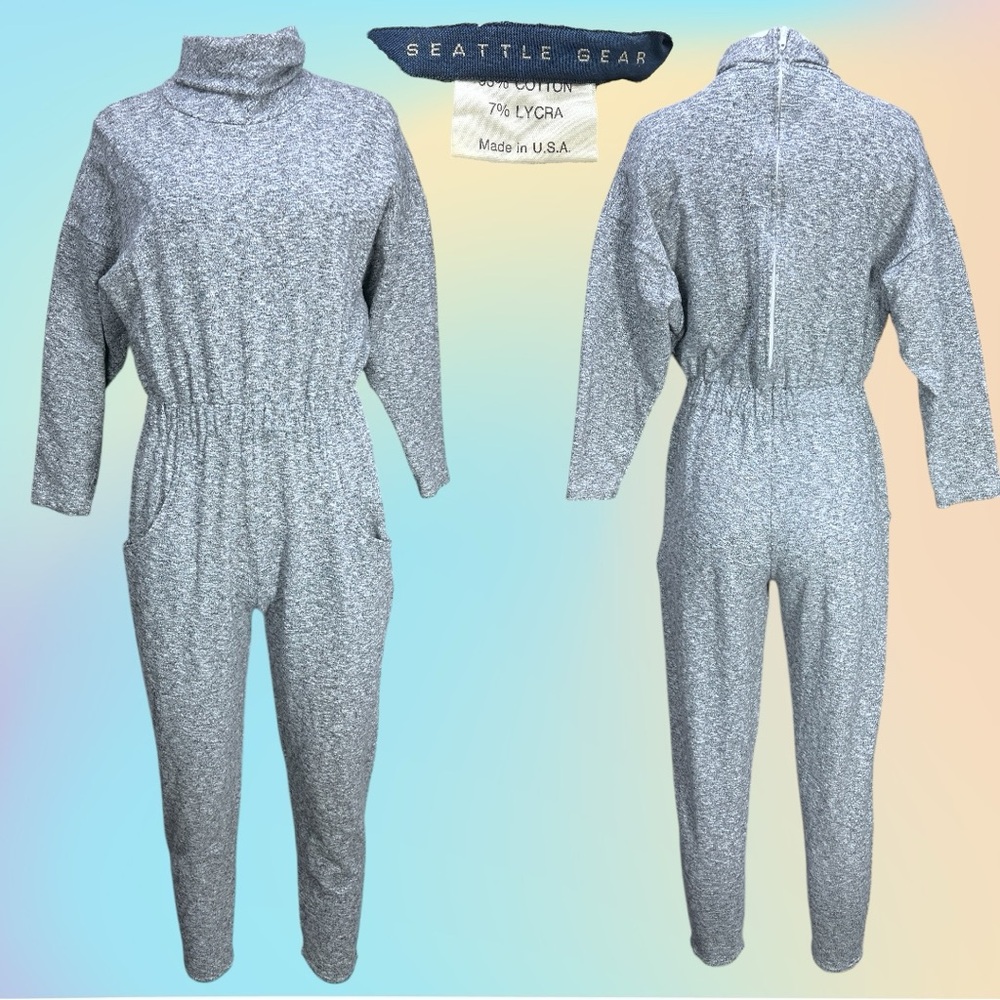 VTG 80's/90's SEATTLE GEAR Gray L/S Turtleneck Zip Up back Jumpsuit Size P